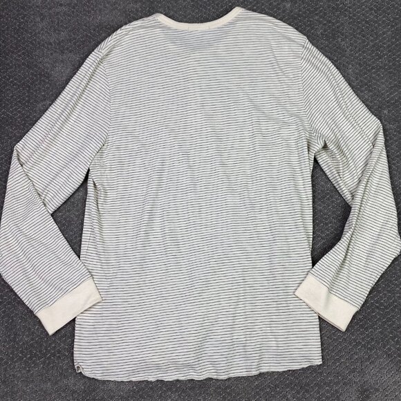 Marine Layer Henley Shirt Men's XL Ivory Black Stripe Long Sleeve - Picture 4 of 10